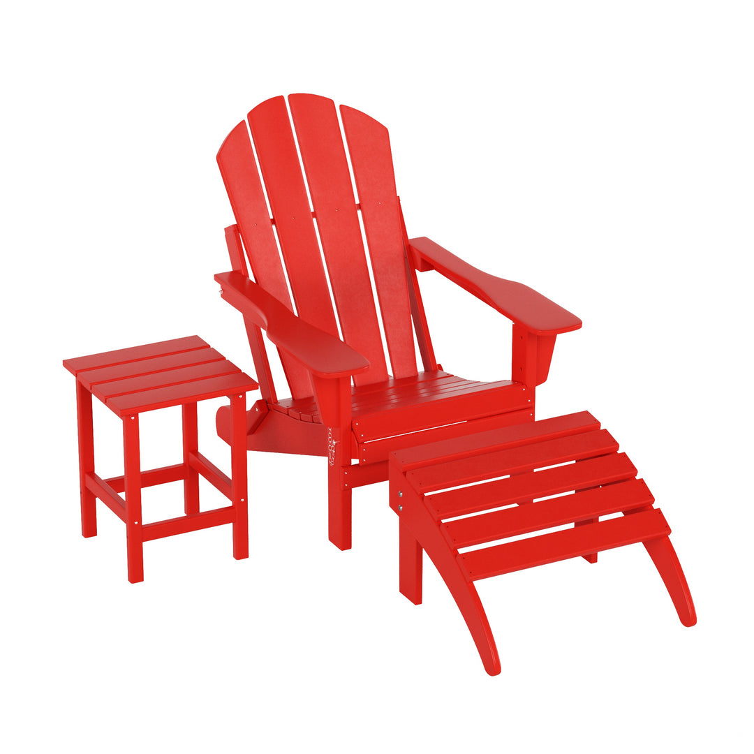 Malibu 3-Piece set classic Adirondack chair with ottoman and a small coffee table (1 seater)