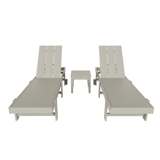 Ashore 3 Piece Modern Poly Reclining Chaise Lounge With Wheels