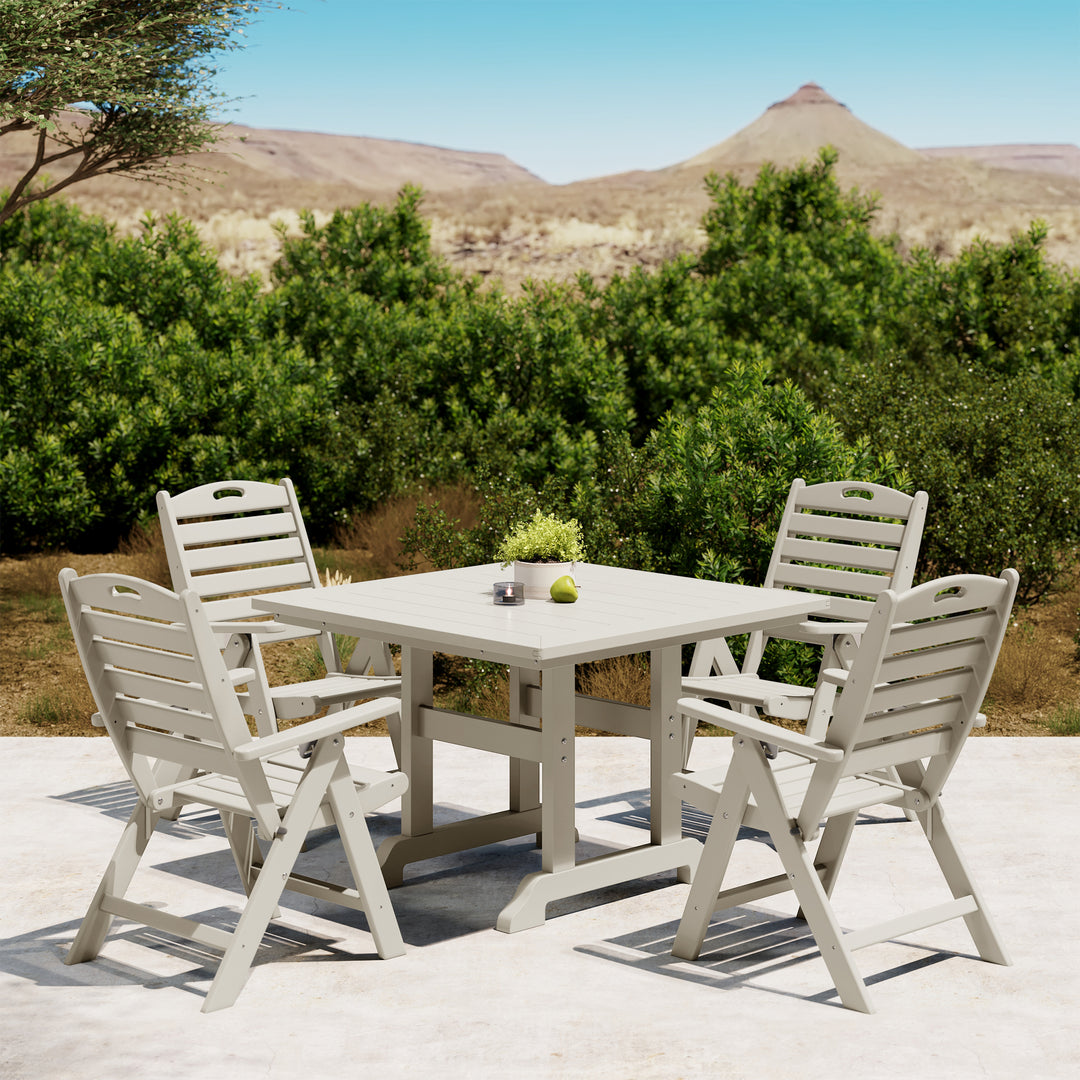 Malibu 5-Piece HDPE Square Patio Dining Table Set with Foldable Chairs