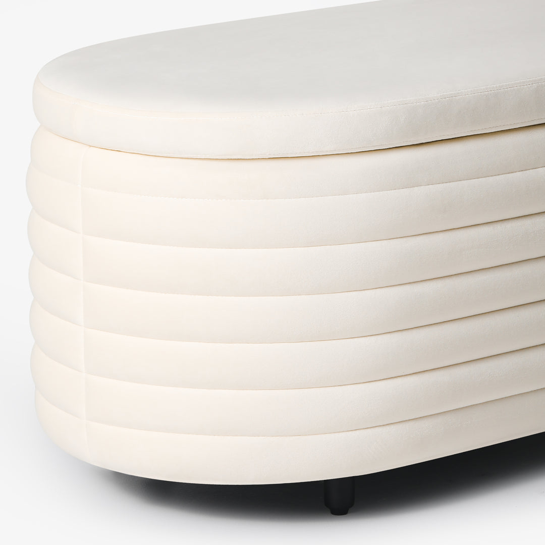 Phoebe 54" Wide Mid-Century Modern Upholstered Velvet Tufted Oval Storage Ottoman Bench