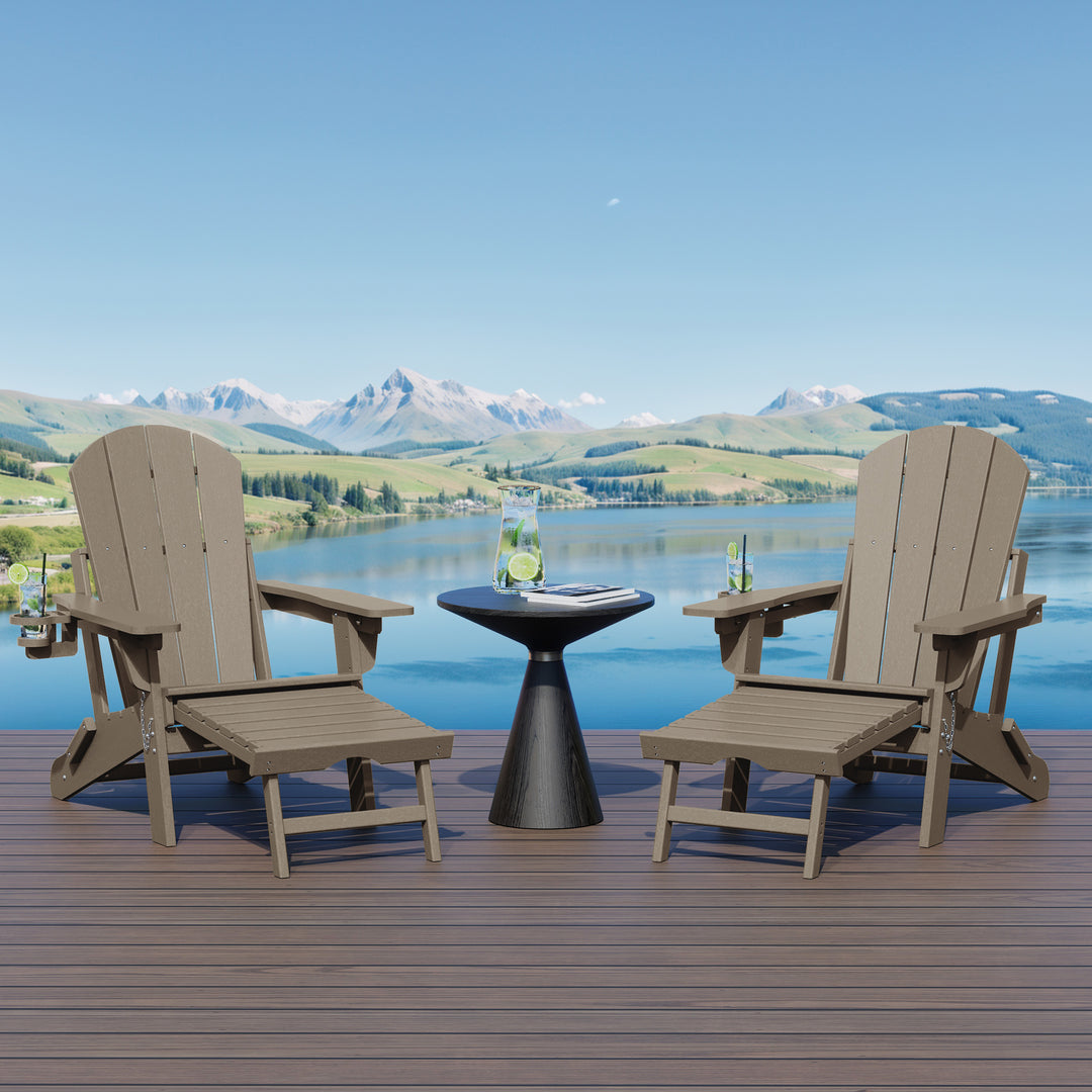 Malibu Folding Adjustable Adirondack Chair with Retractable Ottoman and Cup Holder (Set of 2)