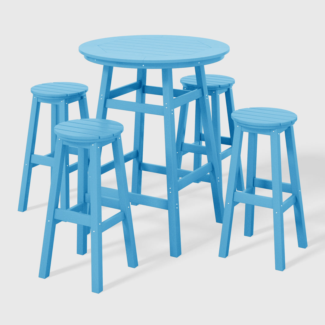 Malibu 5-Piece HDPE Outdoor Patio Dining Bar Bistro Table Set with Bar Stools
