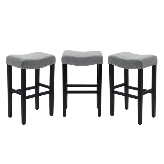 Lenox 29" Upholstered Saddle Seat Black Bar Stool (Set of 3)