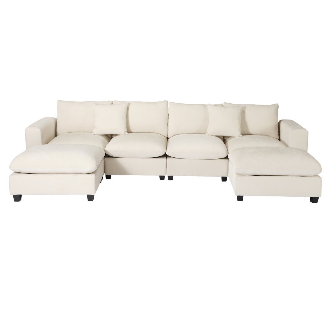Augusta 128" Chenille Modular U-Shaped Sectional Couch and Chaise With USB/Type-C Ports and Side Pockets