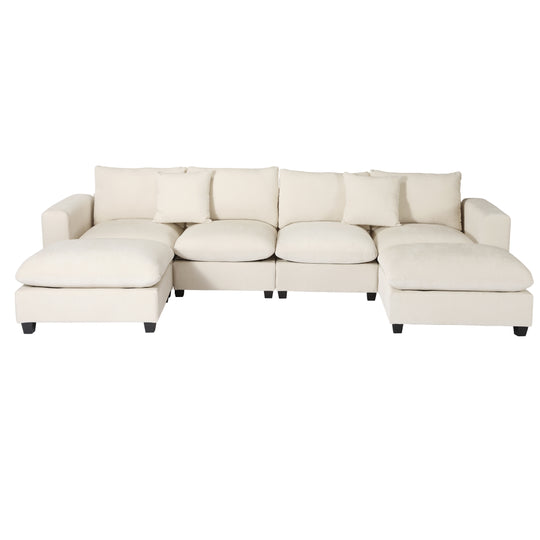 Augusta 128" Chenille Modular U-Shaped Sectional Couch and Chaise With USB/Type-C Ports and Side Pockets
