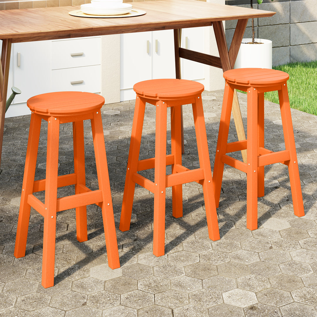 Malibu 29" HDPE Outdoor Patio Round Bar Stool (Set of 3)