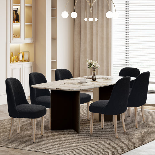 Genevieve Mid-Century Modern Upholstered Boucle Dining Chair (Set of 6)