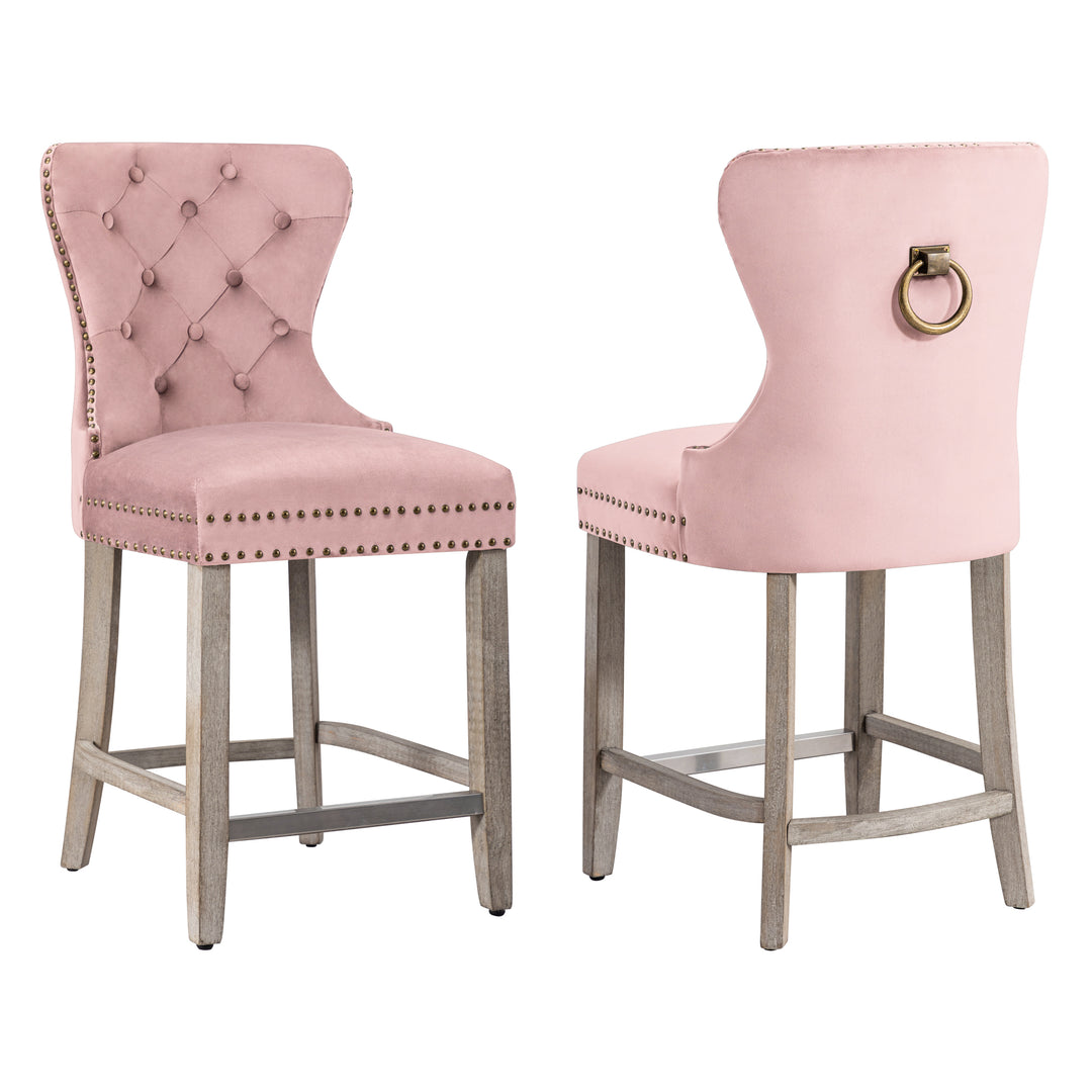 Wordford 24" Tufted Velvet Counter Stool (Set of 2), Antique Gray