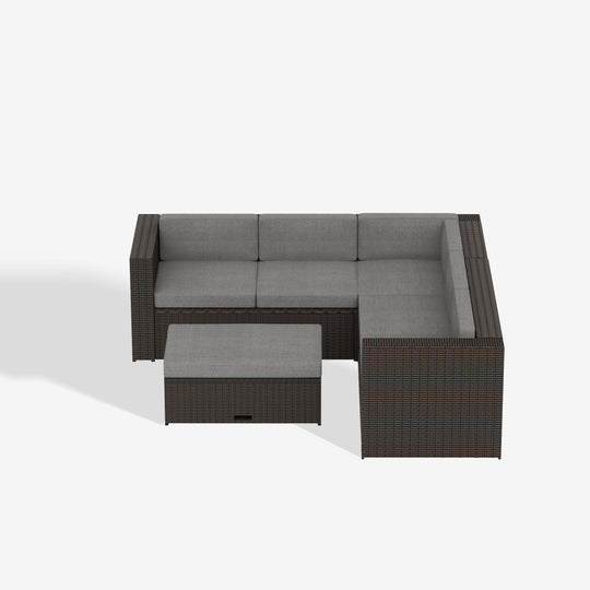Bronx 6 Seating Outdoor Wicker Rattan Conversation Sofa Set with Storage Ottoman