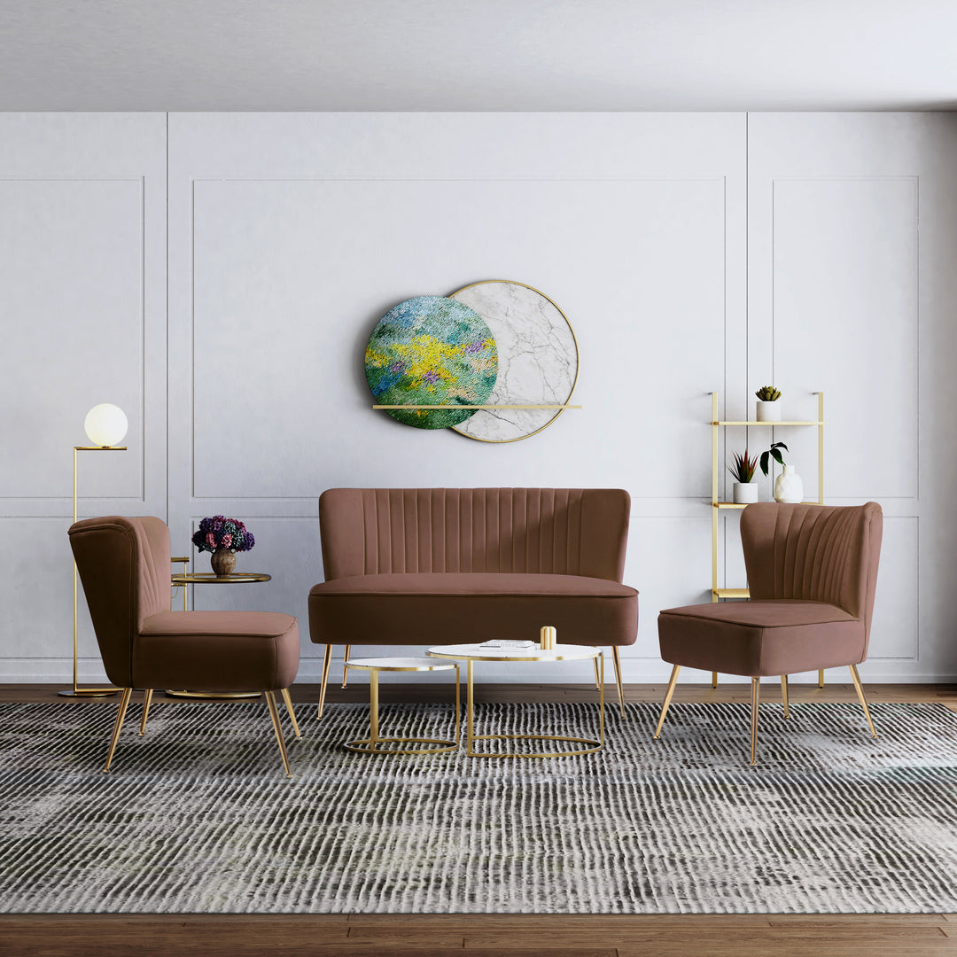 Phoebe Mid Century Modern Tufted Velvet Loveseat Sofa and Chair Set