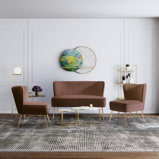 Phoebe Mid Century Modern Tufted Velvet Loveseat Sofa and Chair Set