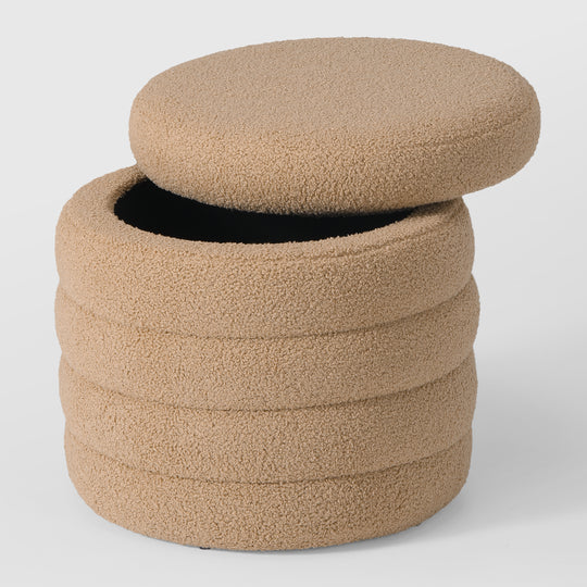 Alexandria Mid-Century Modern Faux Sherpa Round Storage Ottoman