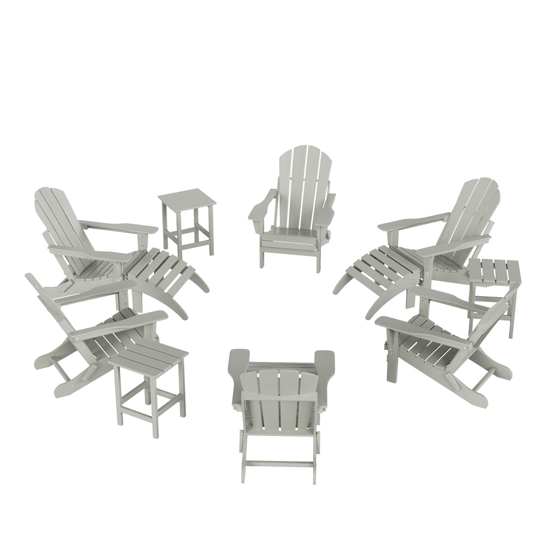 Malibu 12-Piece Outdoor Folding Poly Adirondack Chair With Ottoman And Side Table
