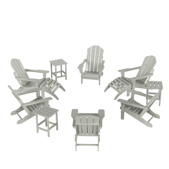 Malibu 12-Piece Outdoor Folding Poly Adirondack Chair With Ottoman And Side Table