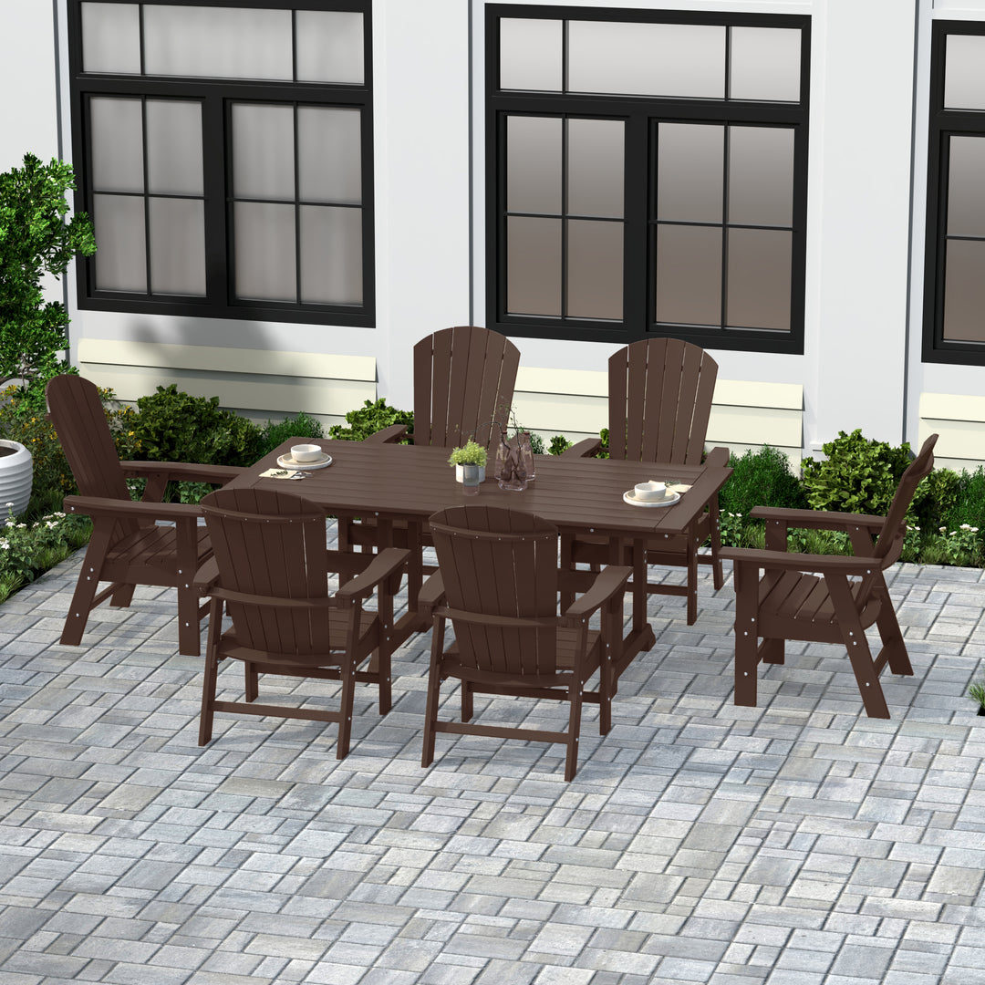 Dylan 7 Piece Outdoor Patio Dining Table and Adirondack Armchair Set