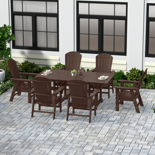 Dylan 7 Piece Outdoor Patio Dining Table and Adirondack Armchair Set