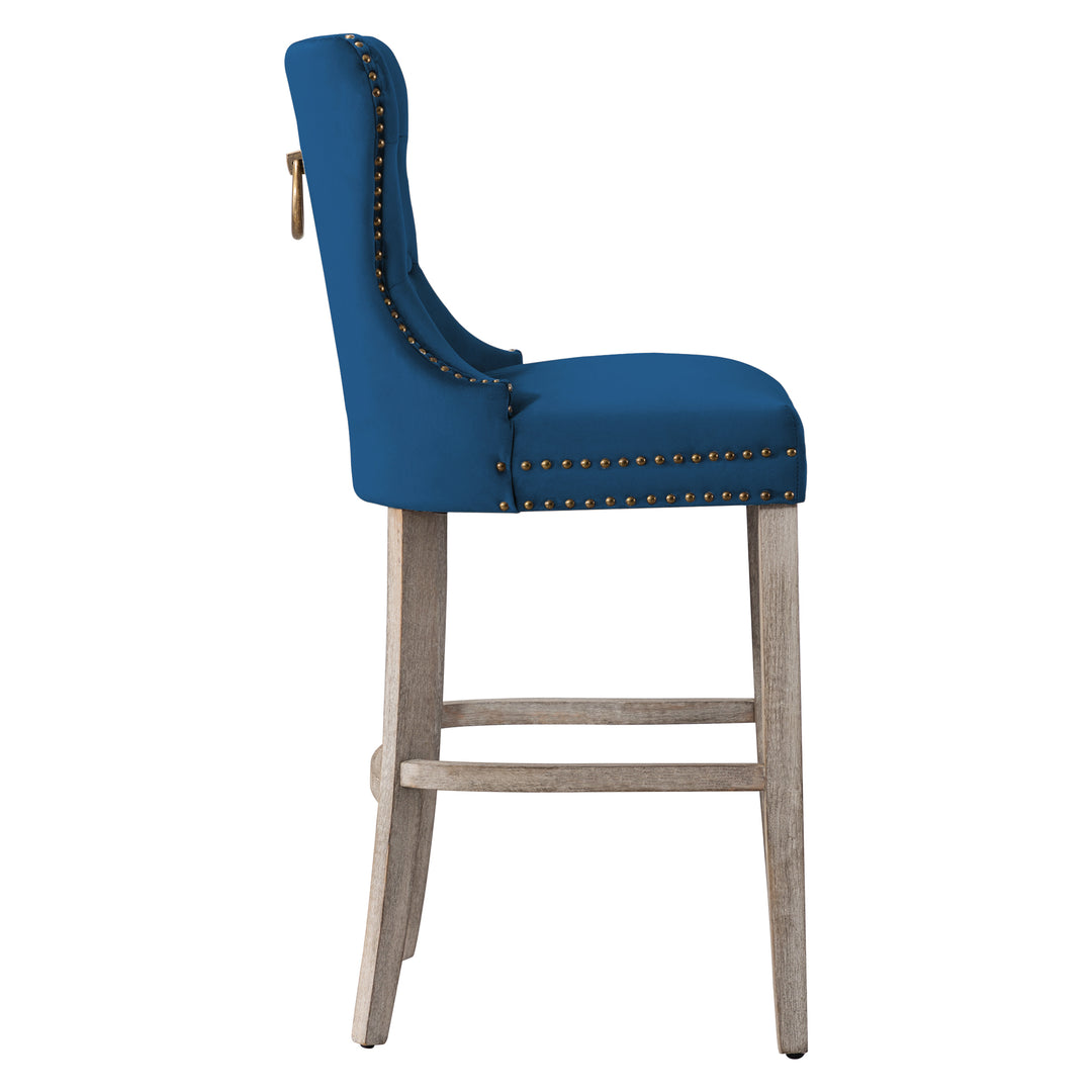 Wordford 29" Tufted Velvet Bar Stool, Antique Gray