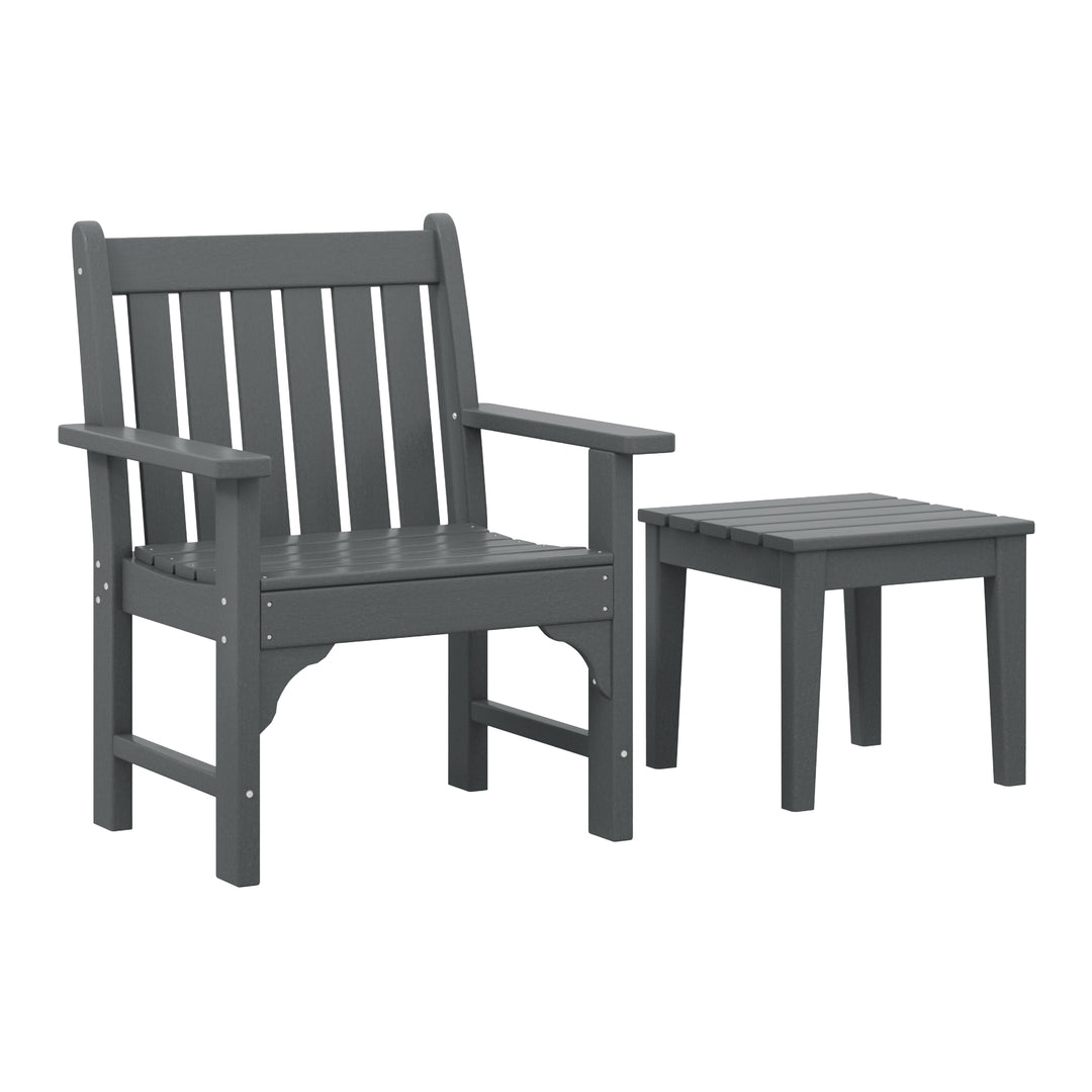 Malibu Outdoor Patio 2-Piece HDPE Adirondack Garden Chair with Square Adirondack Side Table Set