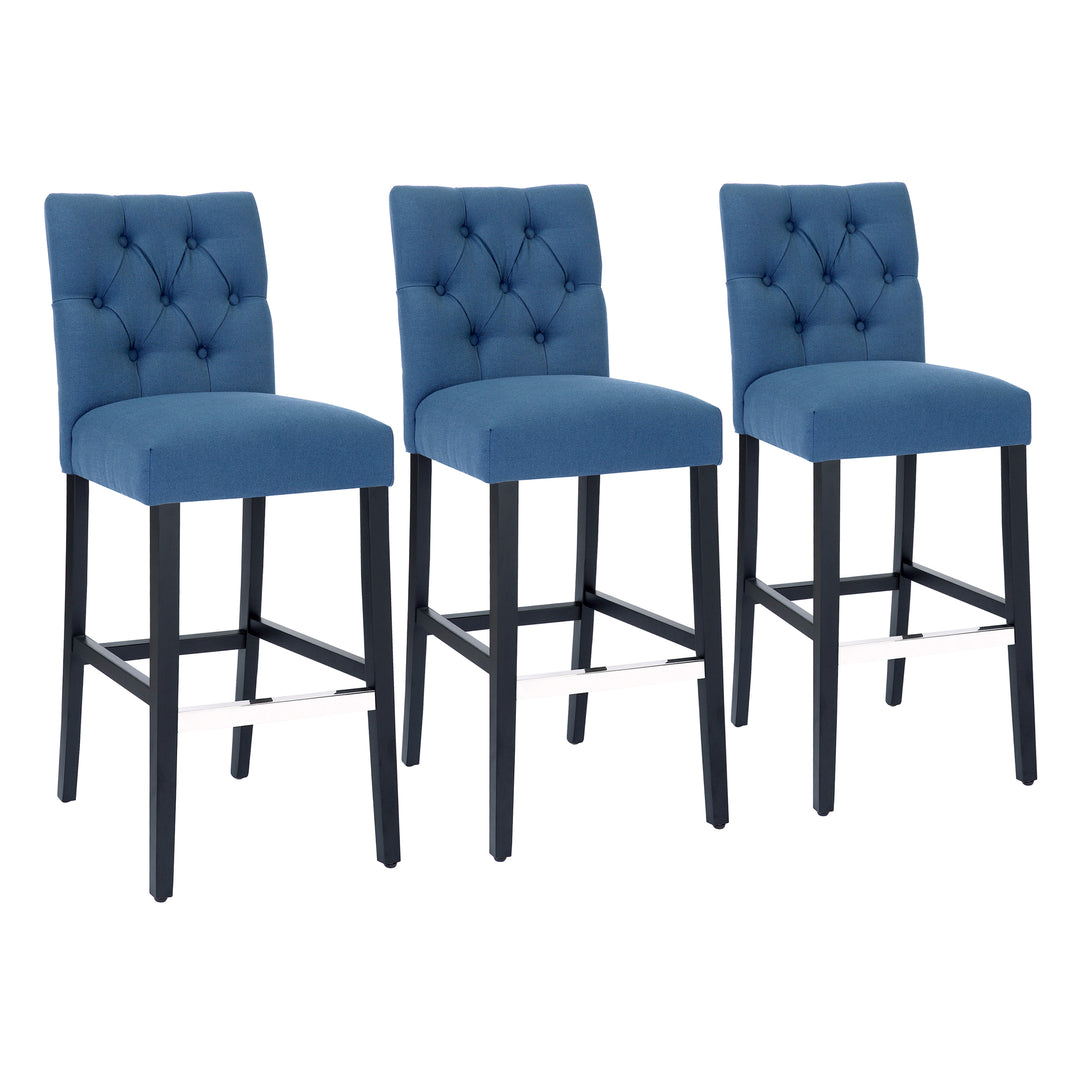 Hayes 29" Linen Fabric Tufted Bar Stool (Set of 3), Black