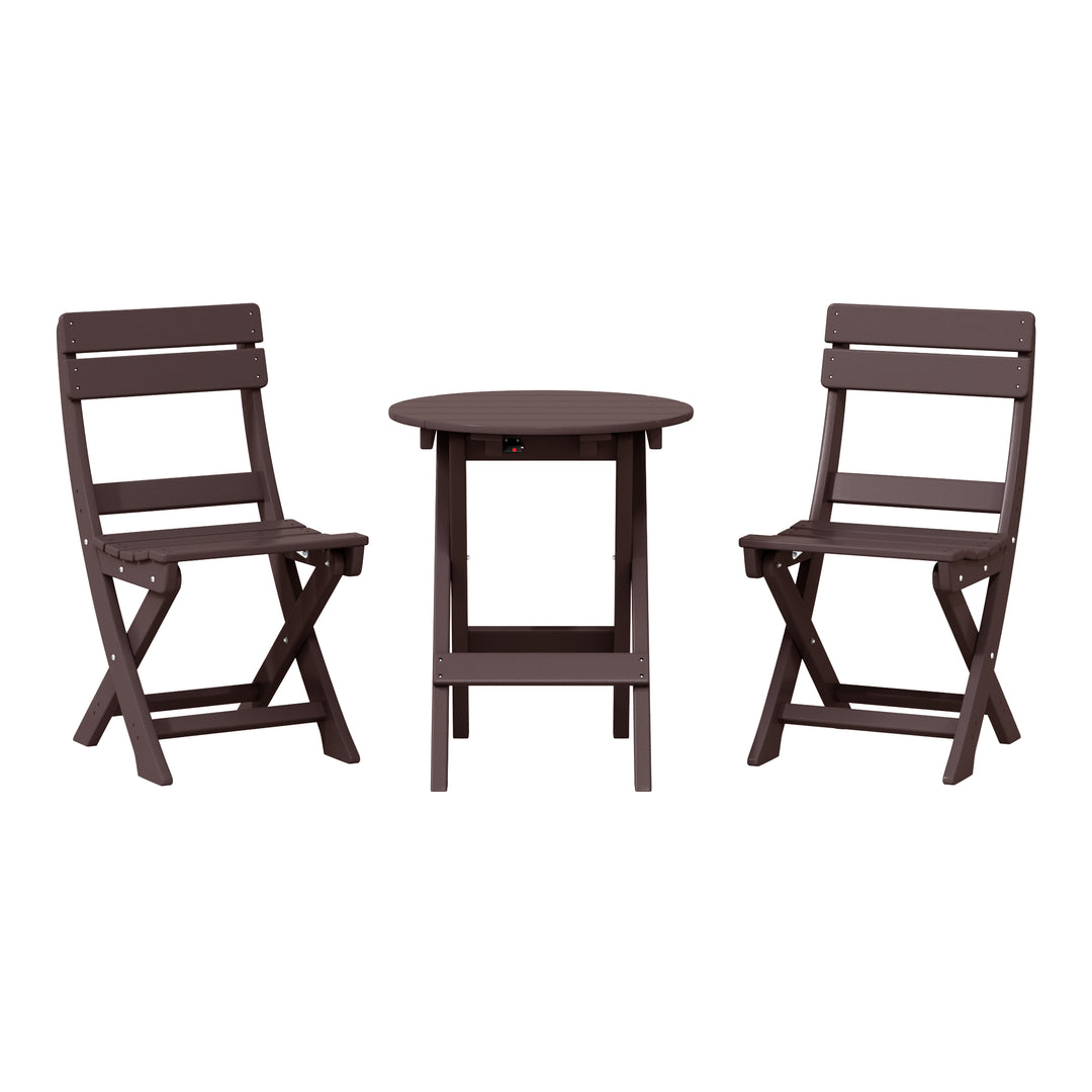 Malibu 3-Piece Outdoor HDPE Folding Patio Bistro Table and Chairs