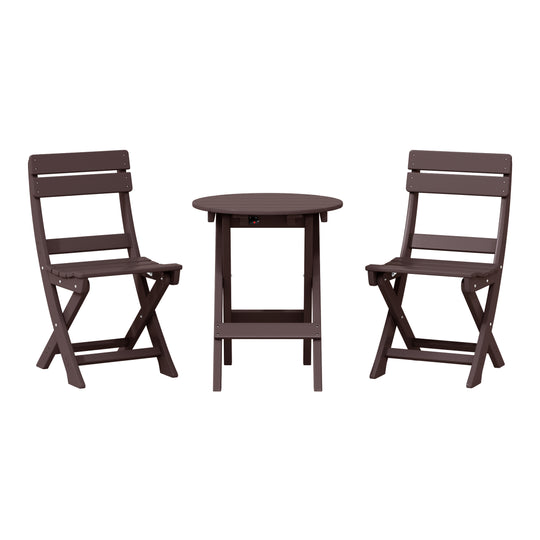 Malibu 3-Piece Outdoor HDPE Folding Patio Bistro Table and Chairs