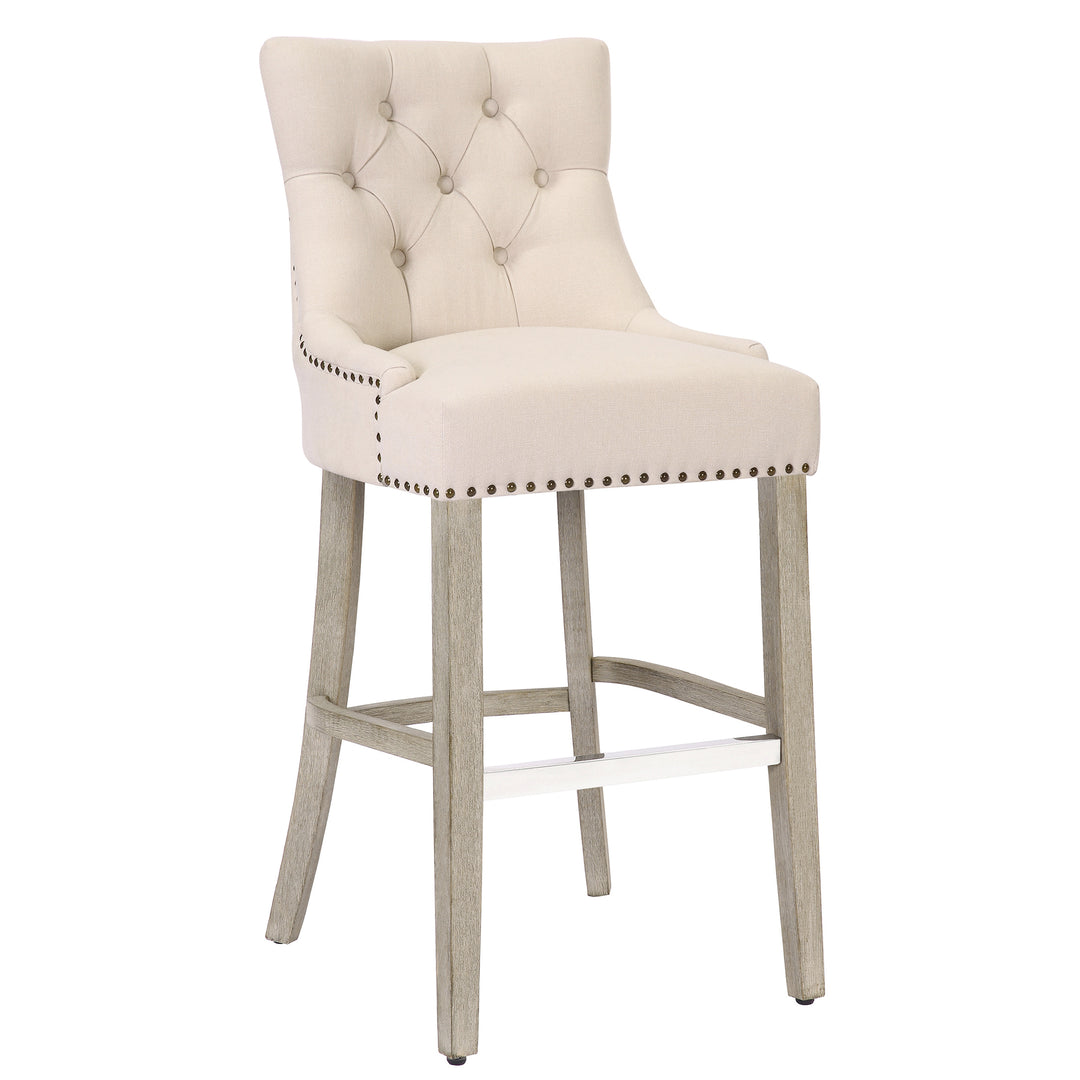 Hayes 29" Upholstered Tufted Wood Bar Stool, Antique Gray
