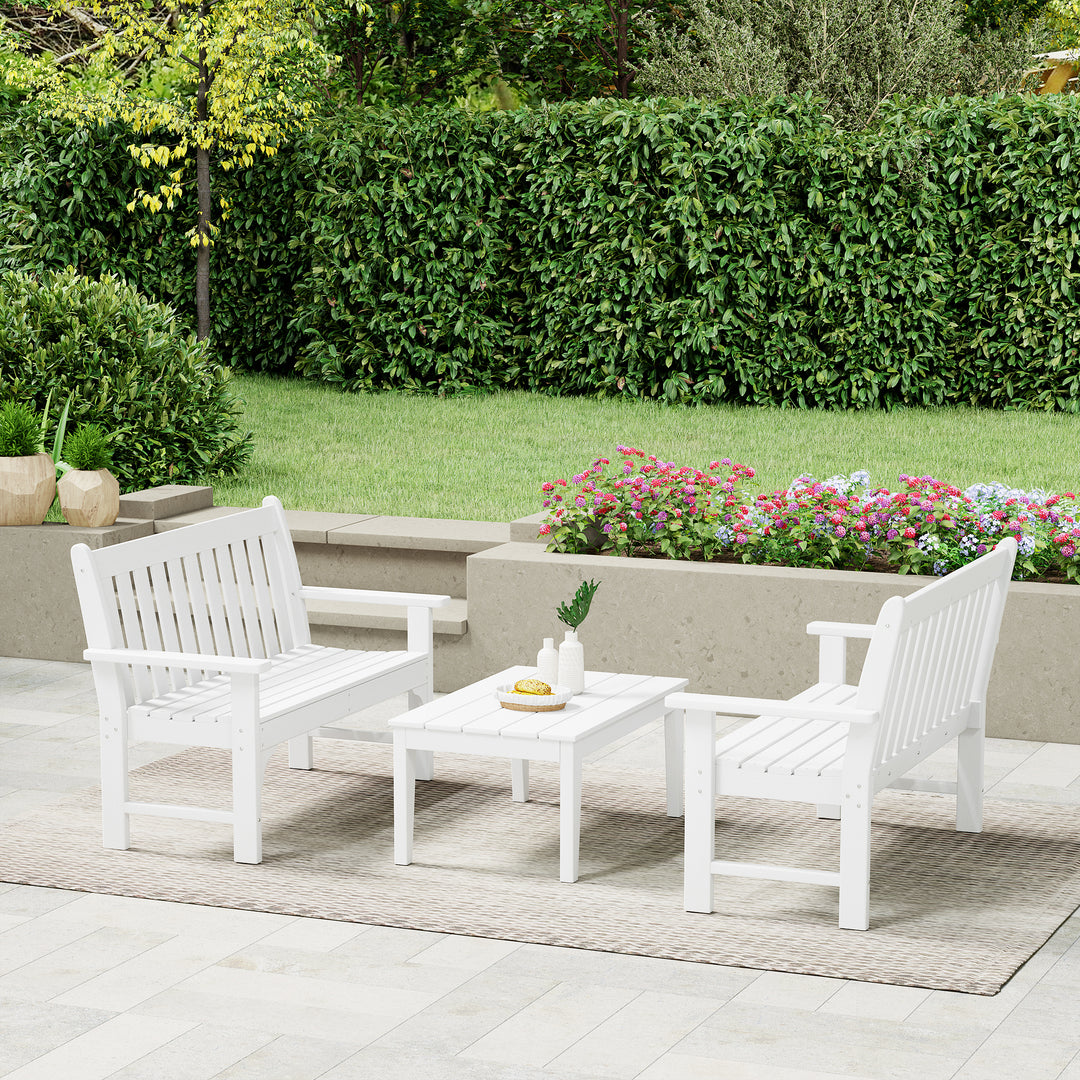 Malibu 3-Piece HDPE Outdoor Patio Furniture Couch and Coffee Table Set