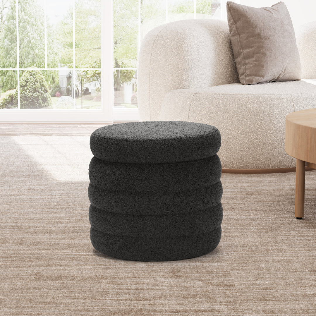 Alexandria Mid-Century Modern Faux Sherpa Round Storage Ottoman