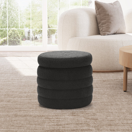 Alexandria Mid-Century Modern Faux Sherpa Round Storage Ottoman
