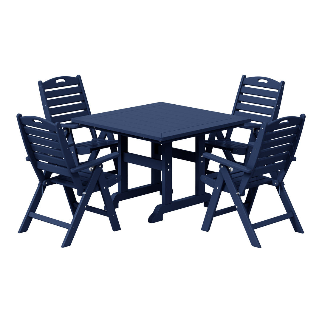 Malibu 5-Piece HDPE Square Patio Dining Table Set with Foldable Chairs