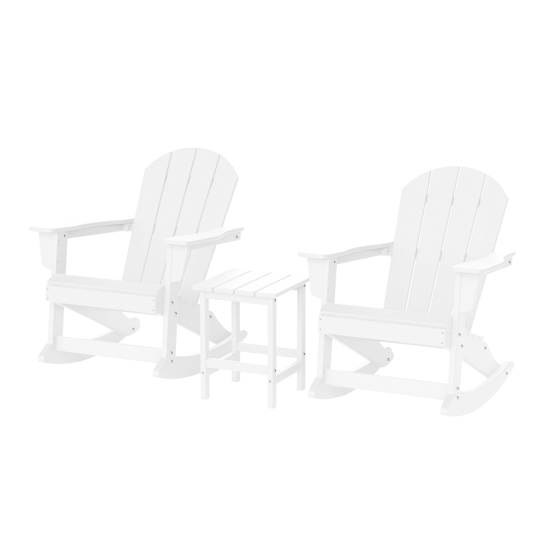Malibu 3-Piece set Outdoor / Patio Poly Adirondack rocking chairs with a side table ( 2 seater )
