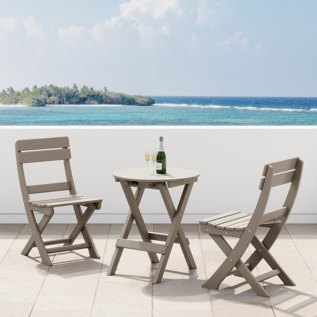 Malibu 3-Piece Outdoor HDPE Folding Patio Bistro Table and Chairs