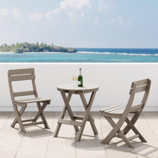 Malibu 3-Piece Outdoor HDPE Folding Patio Bistro Table and Chairs