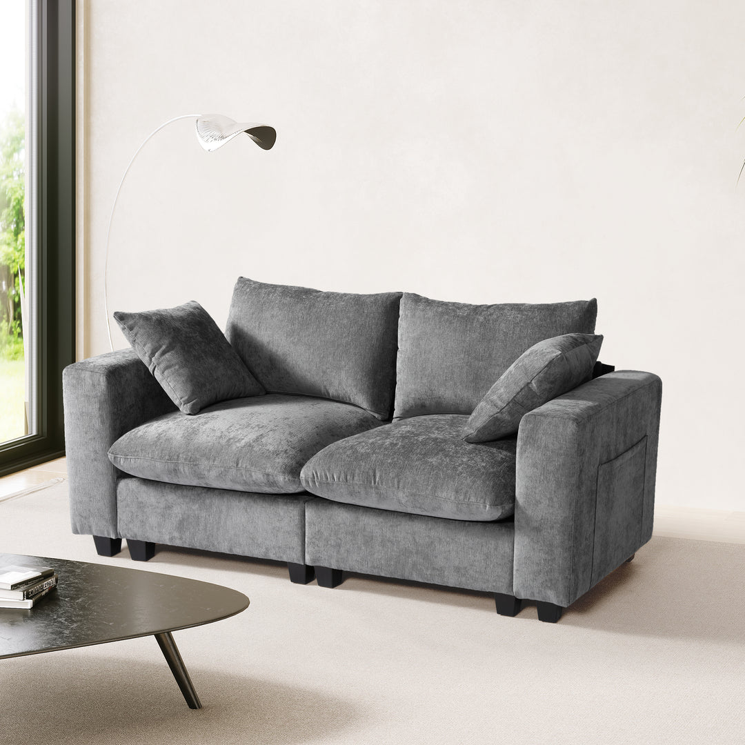 Augusta 70" Modular Chenille Loveseat Sofa With USB/Type-C Ports and Side Pockets