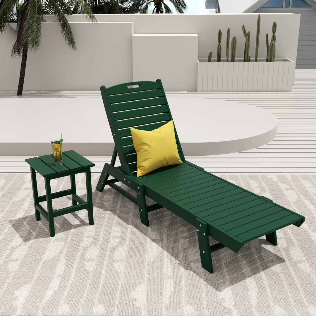 Malibu 2-Piece Poly Outdoor Patio Chaise Lounge Chair with Side Table Set