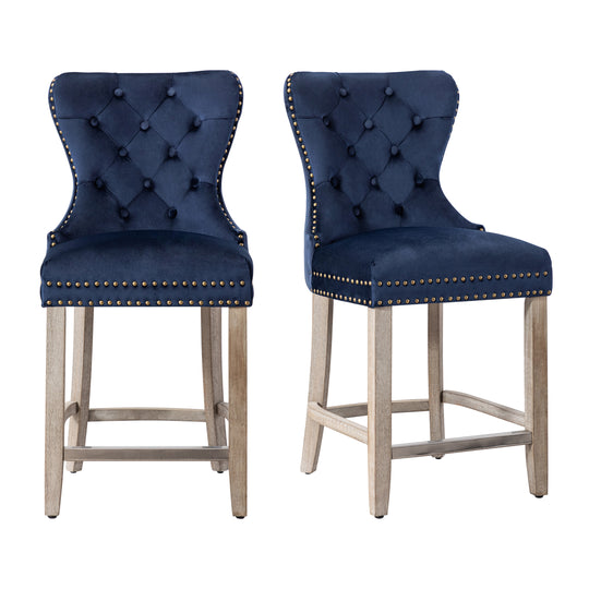 Wordford 24" Tufted Velvet Counter Stool (Set of 2), Antique Gray