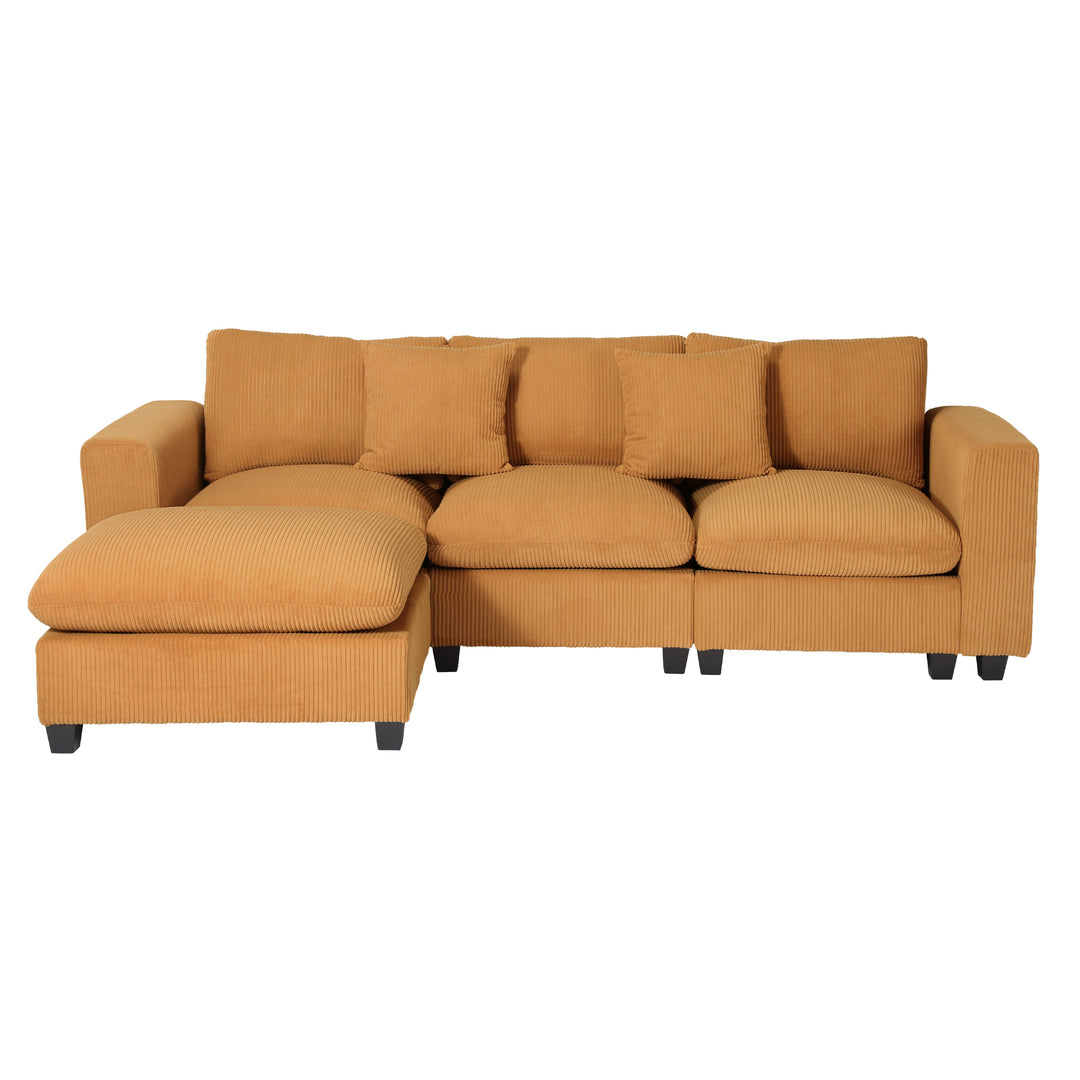 Hearthside 99" Modular Corduroy L-Shaped Sectional Sofa and Chaise With USB/Type-C Ports and Side Pockets
