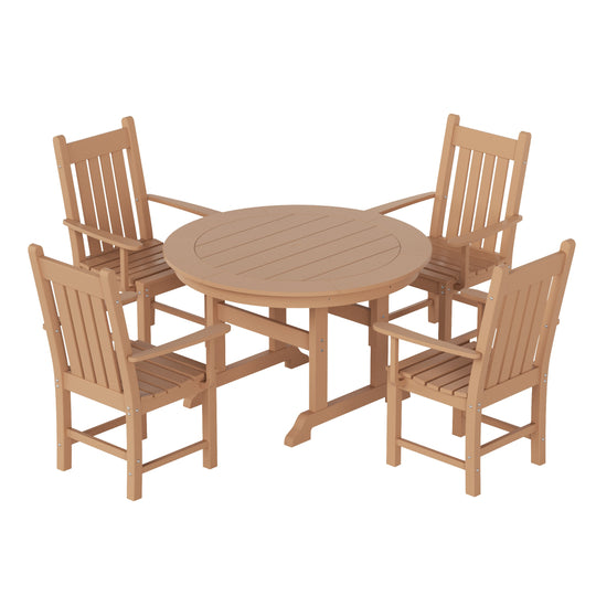 Malibu 5 Piece Outdoor Patio Dining Set Outdoor Round Table and Armchair Set