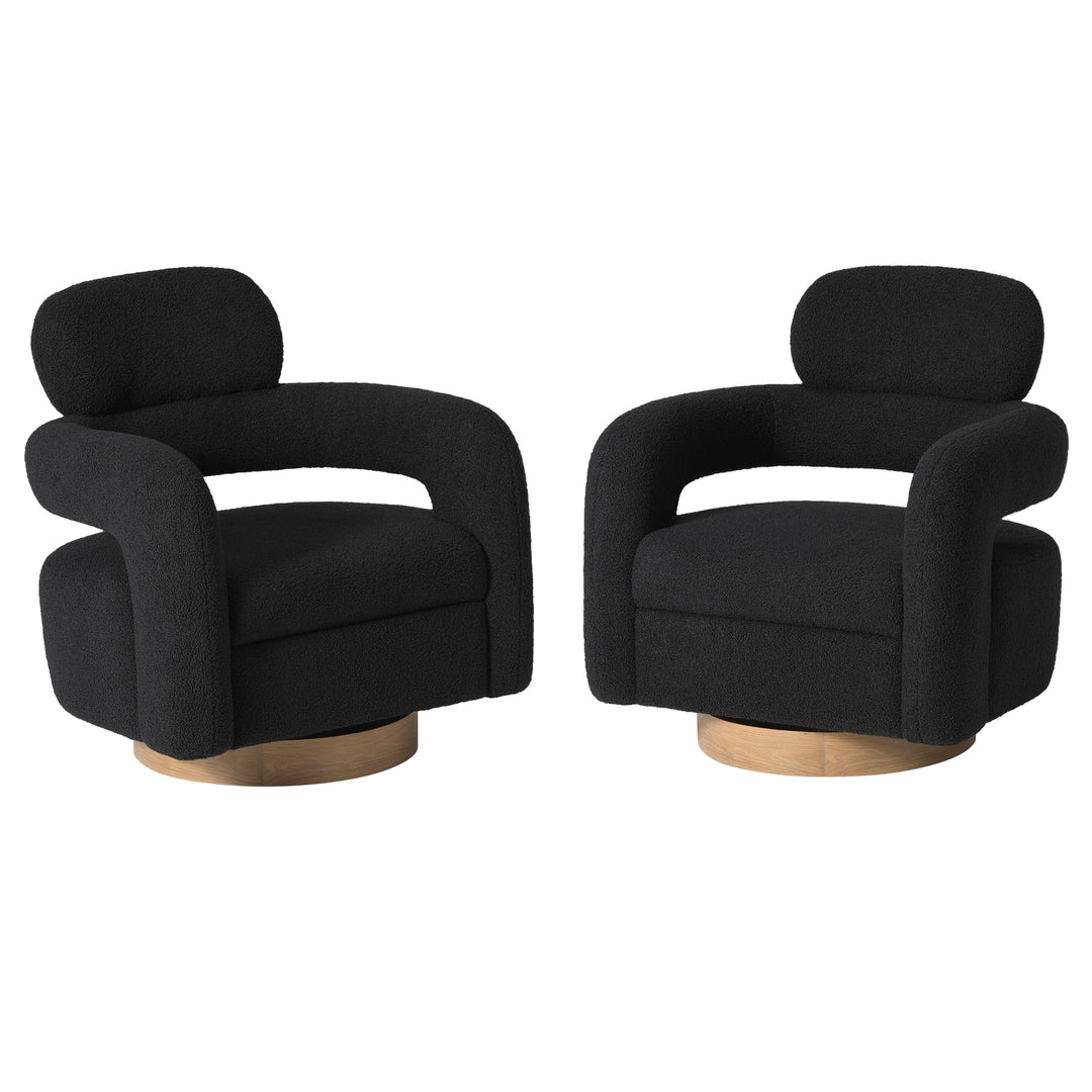 Alexandria Mid-Century Modern Sherpa Swivel Barrel Accent Chair (Set of 2)