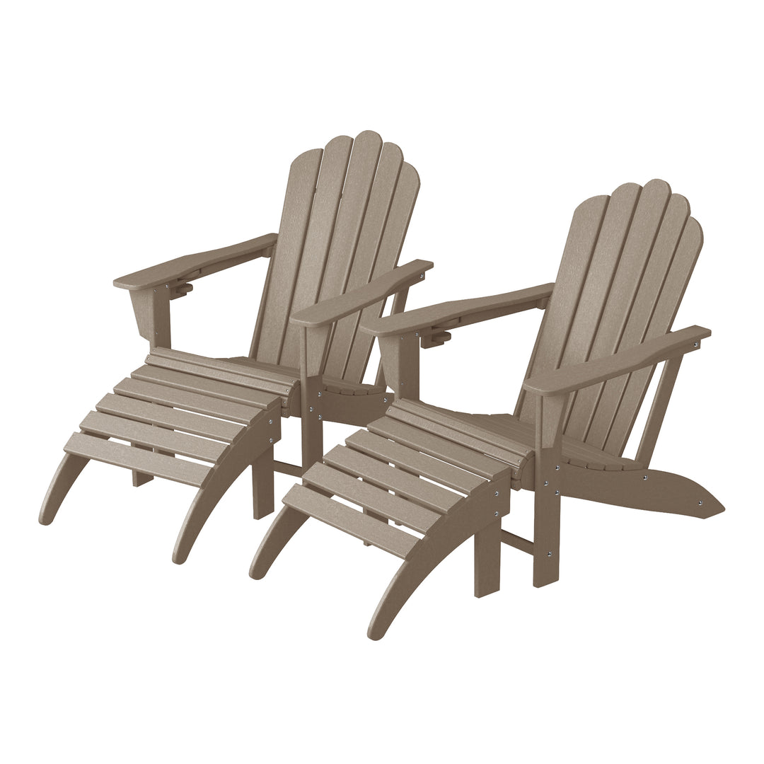 Highland 4-Piece Outdoor Patio HDPE Adirondack Chairs With Ottomans and Cup Holder Set