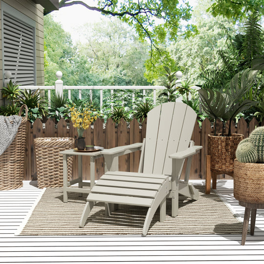 Malibu 3-Piece set classic Adirondack chair with ottoman and a small coffee table (1 seater)