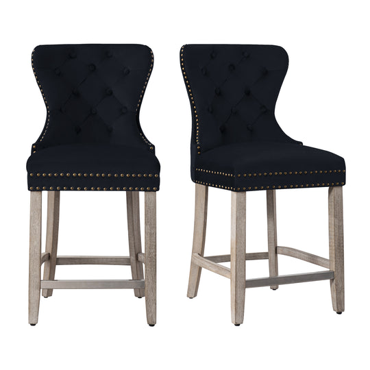 Wordford 24" Tufted Velvet Counter Stool (Set of 2), Antique Gray