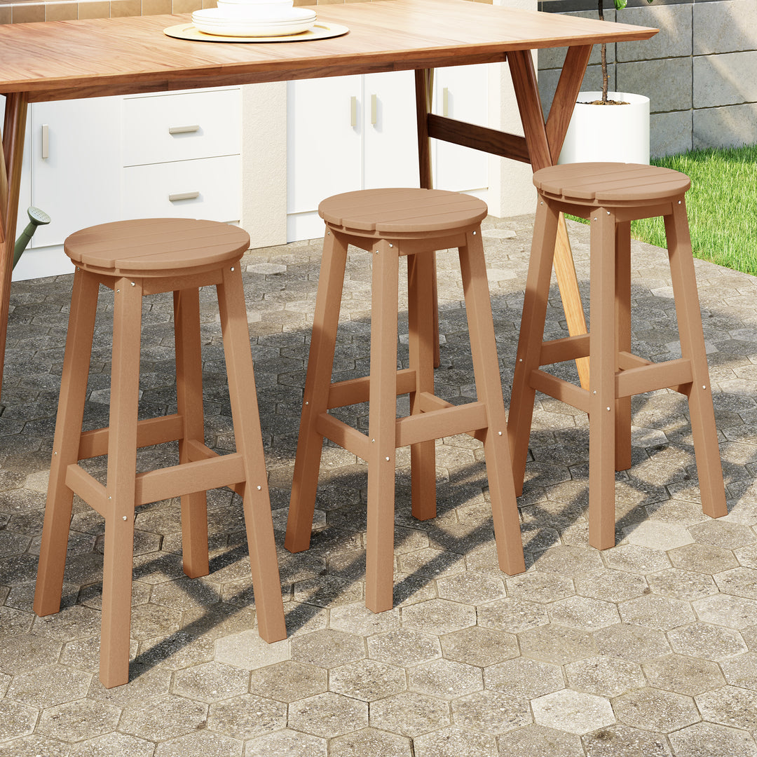 Malibu 29" HDPE Outdoor Patio Round Bar Stool (Set of 3)