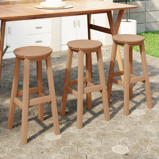 Malibu 29" HDPE Outdoor Patio Round Bar Stool (Set of 3)