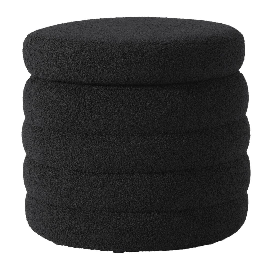 Alexandria Mid-Century Modern Faux Sherpa Round Storage Ottoman