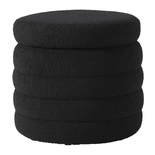 Alexandria Mid-Century Modern Faux Sherpa Round Storage Ottoman
