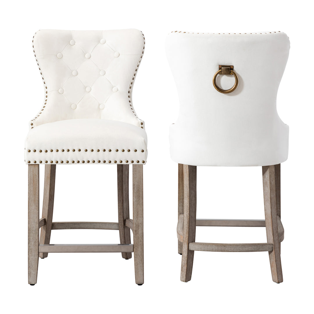 Wordford 24" Tufted Velvet Counter Stool (Set of 2), Antique Gray