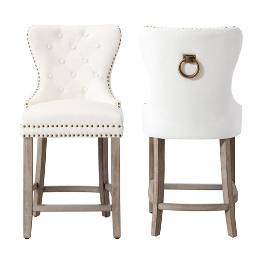 Wordford 24" Tufted Velvet Counter Stool (Set of 2), Antique Gray