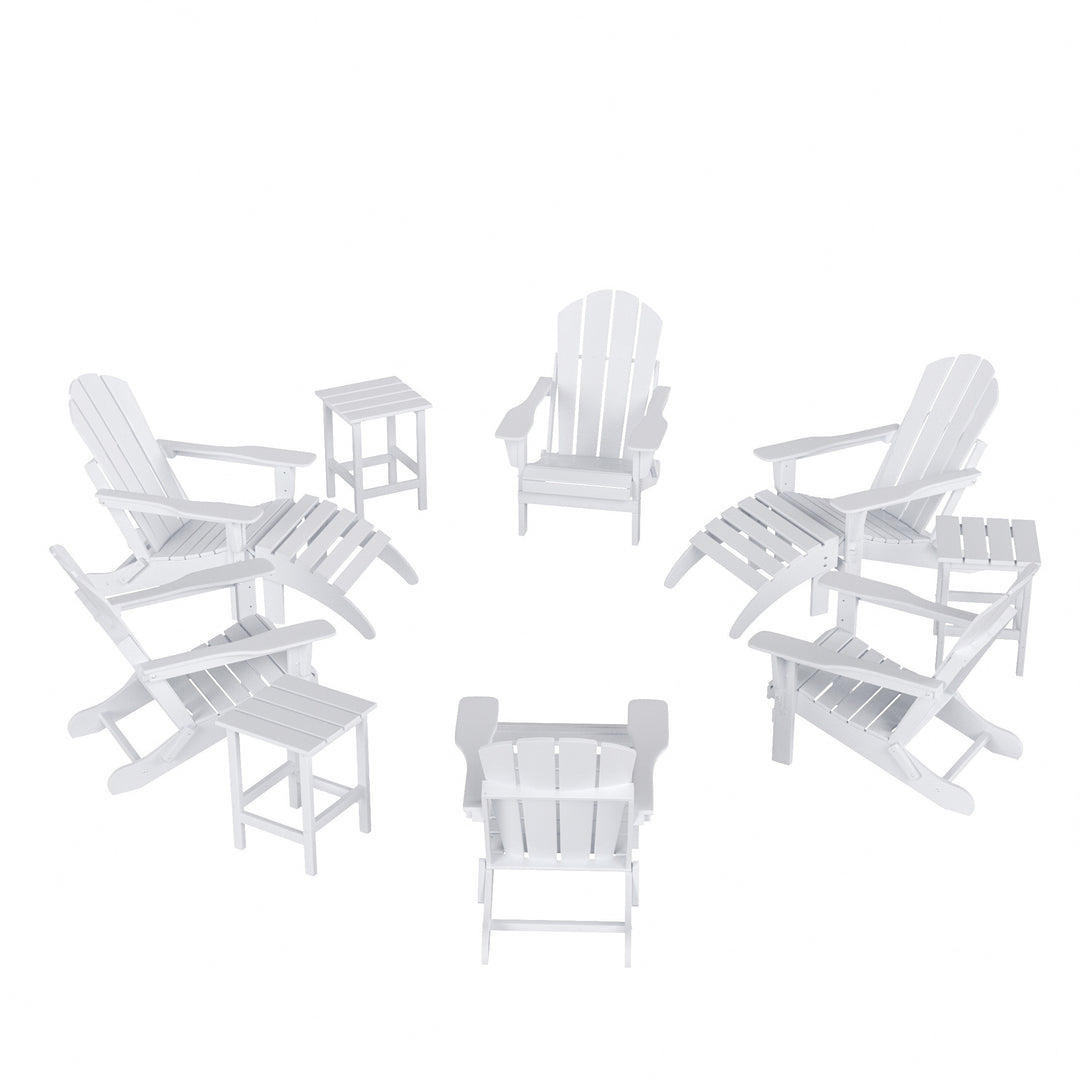Malibu 12-Piece Outdoor Folding Poly Adirondack Chair With Ottoman And Side Table