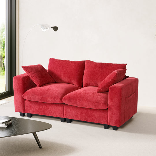 Augusta 70" Modular Chenille Loveseat Sofa With USB/Type-C Ports and Side Pockets